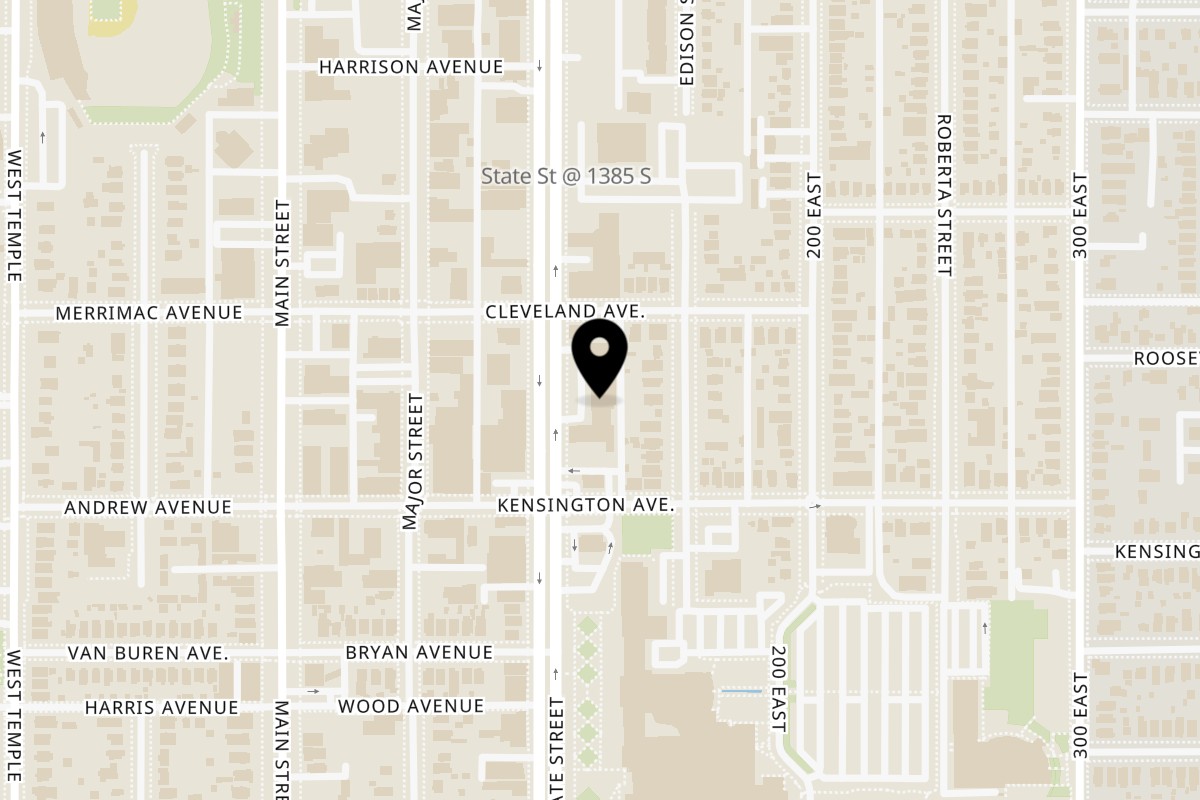 Map showing the location of Budda's Hawaiian Bakery & Grill Salt Lake City on 1465 S State St #12 in Salt Lake City
